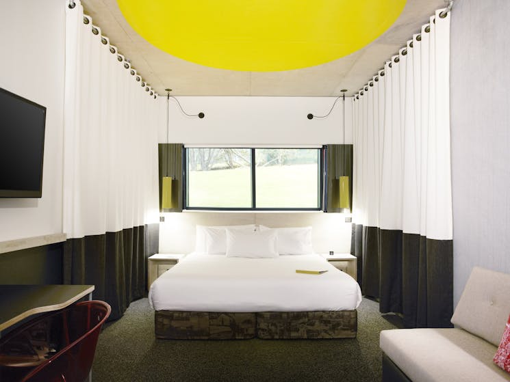 Hotel rooms are spacious and modern.