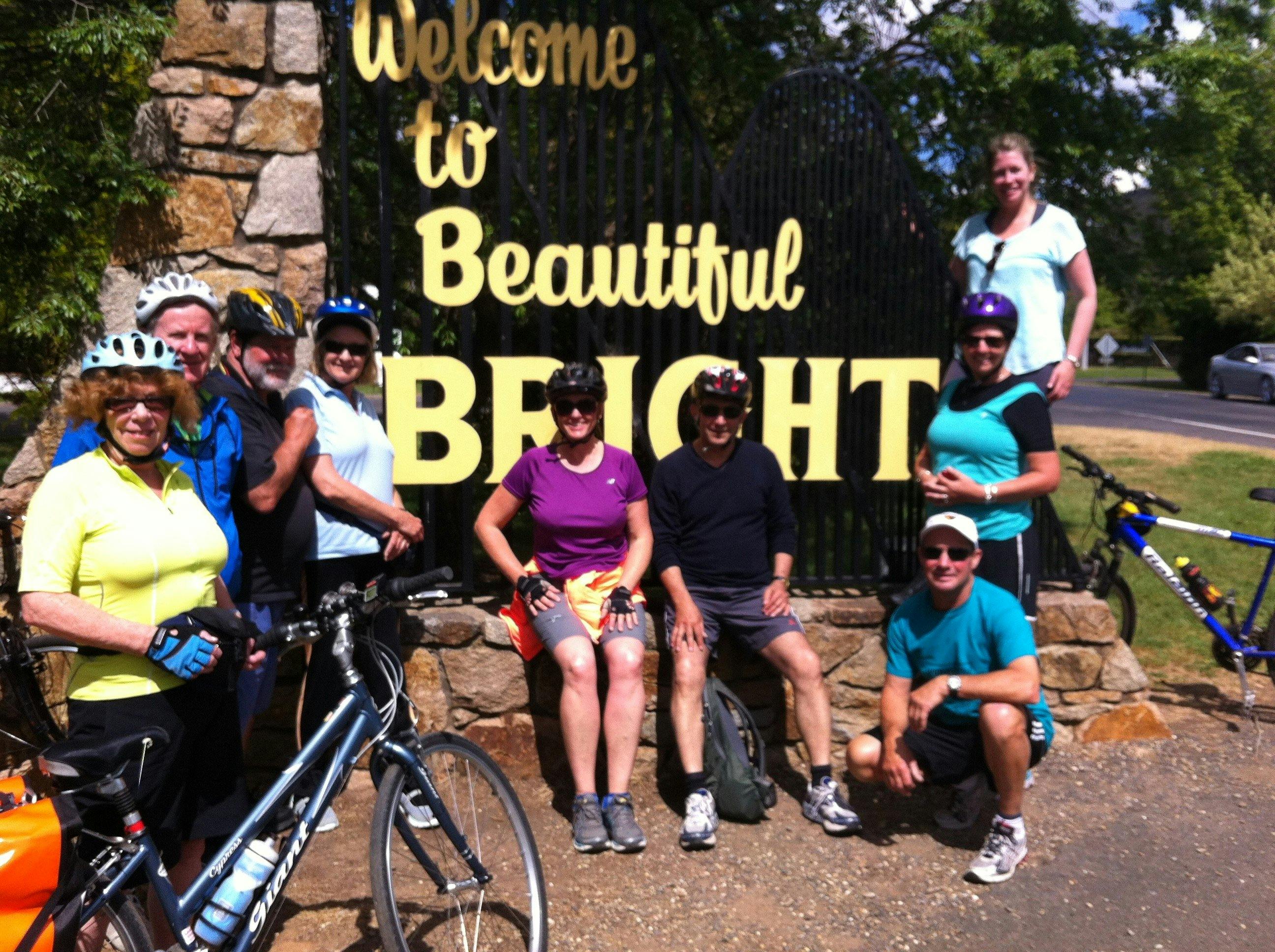 Arriving in Bright on a group tour on the Murray to Mountains Rail Trail