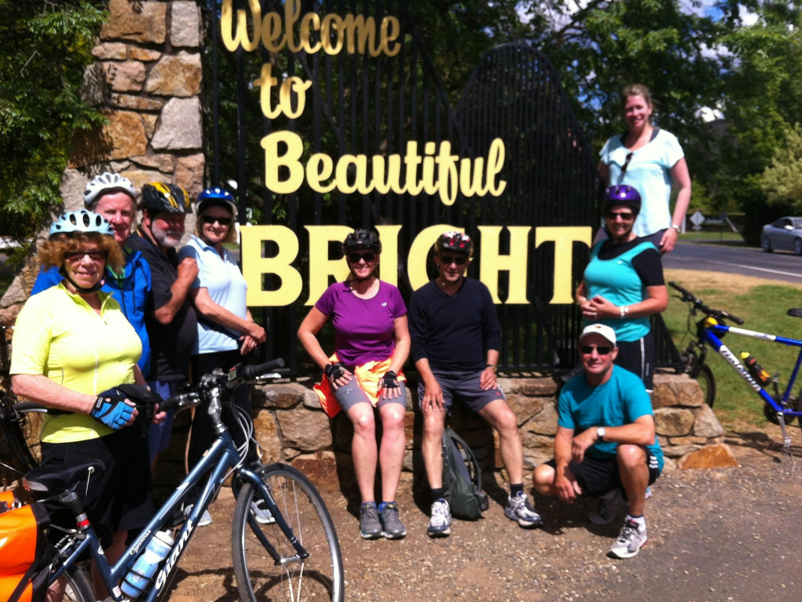 Arriving in Bright on a group tour on the Murray to Mountains Rail Trail