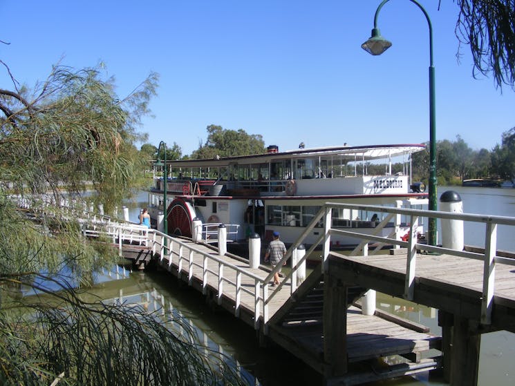 Mildura Wharf / Port of Mildura with paddleboat ready for it 2 hour cruise departure 