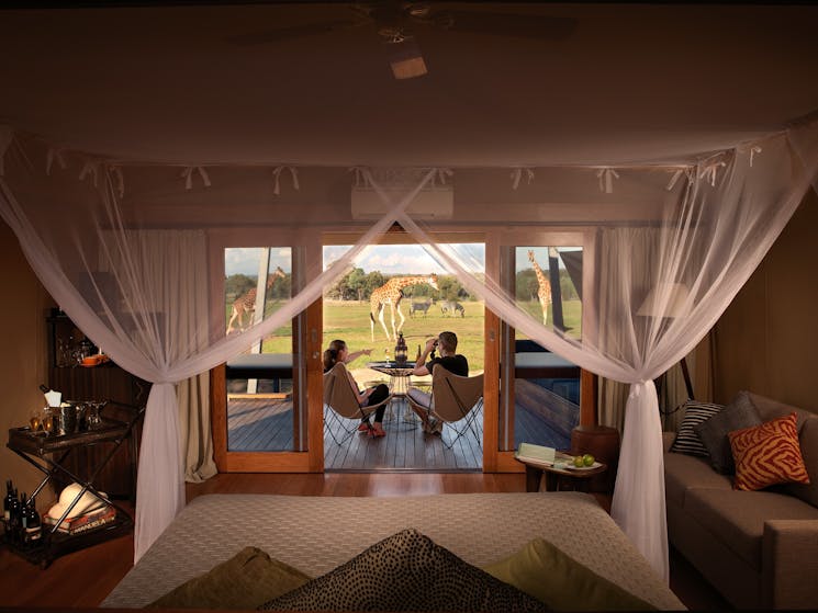View from interior Savannah View Lodge, Zoofari Lodge, Taronga Western Plains Zoo Dubbo