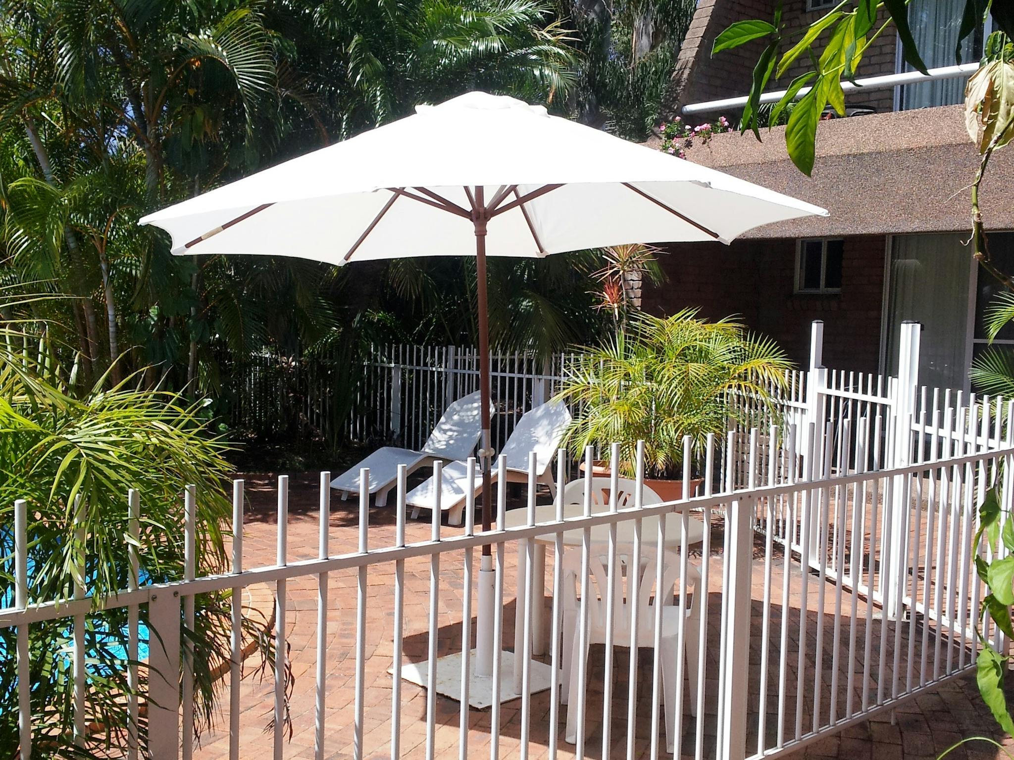 The pool is away from the street and quite private.