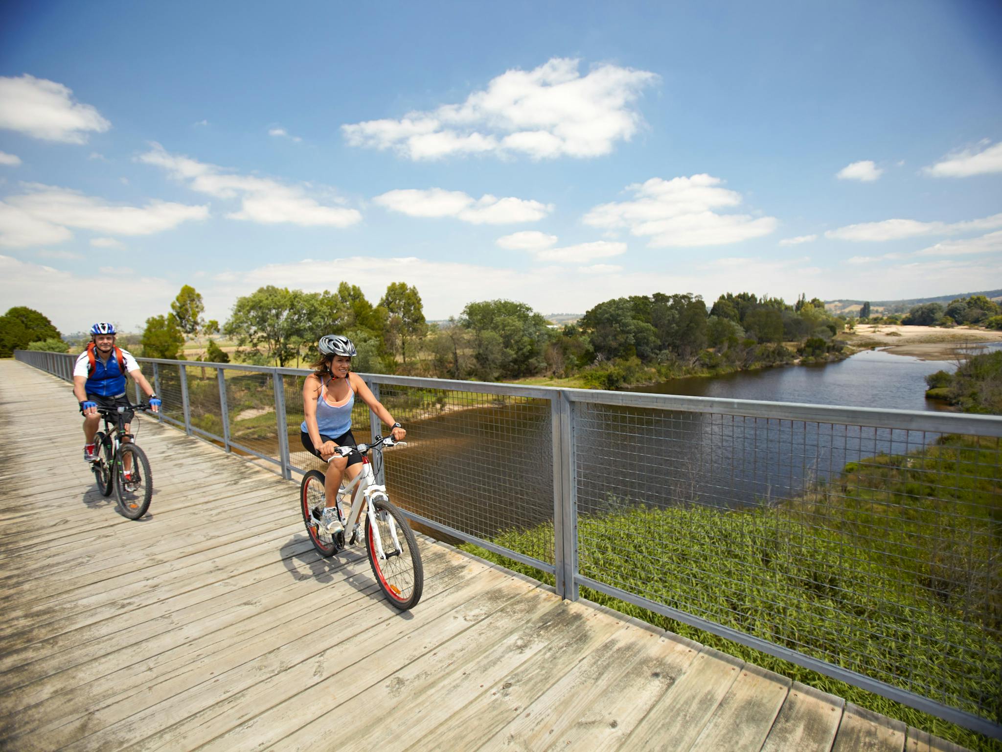 Cycling the East Gippsland Rail Trail near Bruthen, Gippsland, Victoria, Australia
