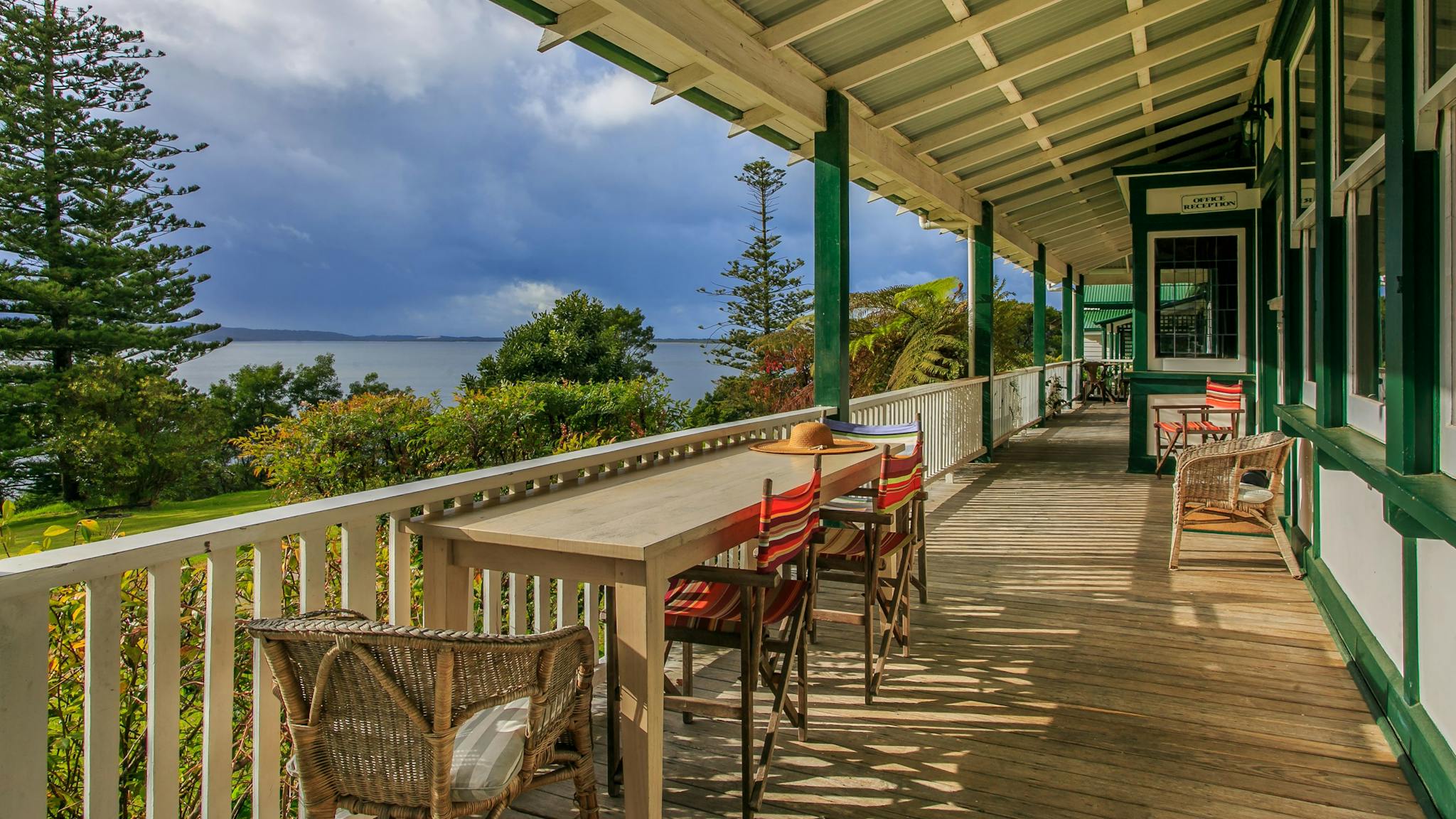 Wide verandahs overlooking lake