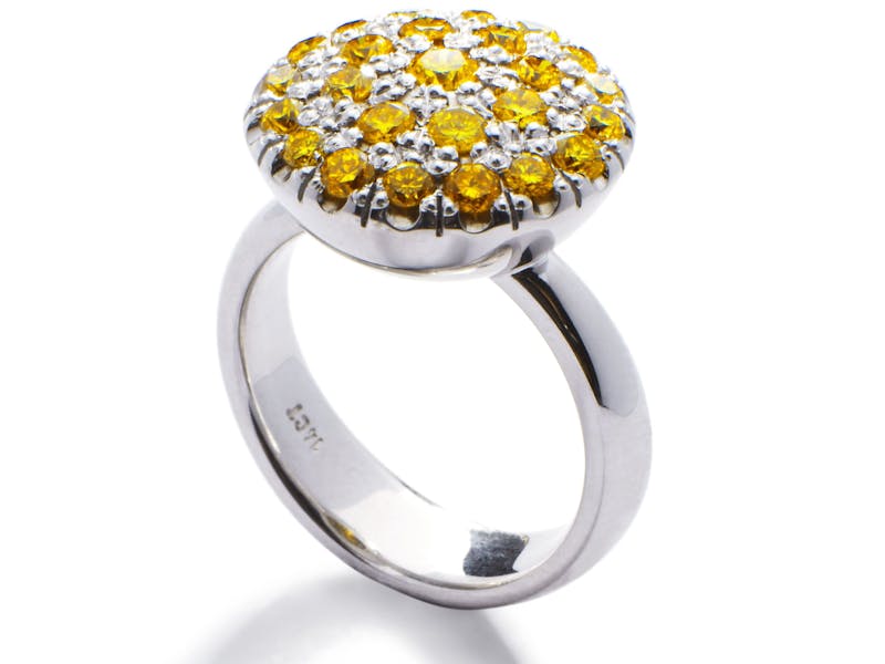 white gold and natural yellow diamond dress ring