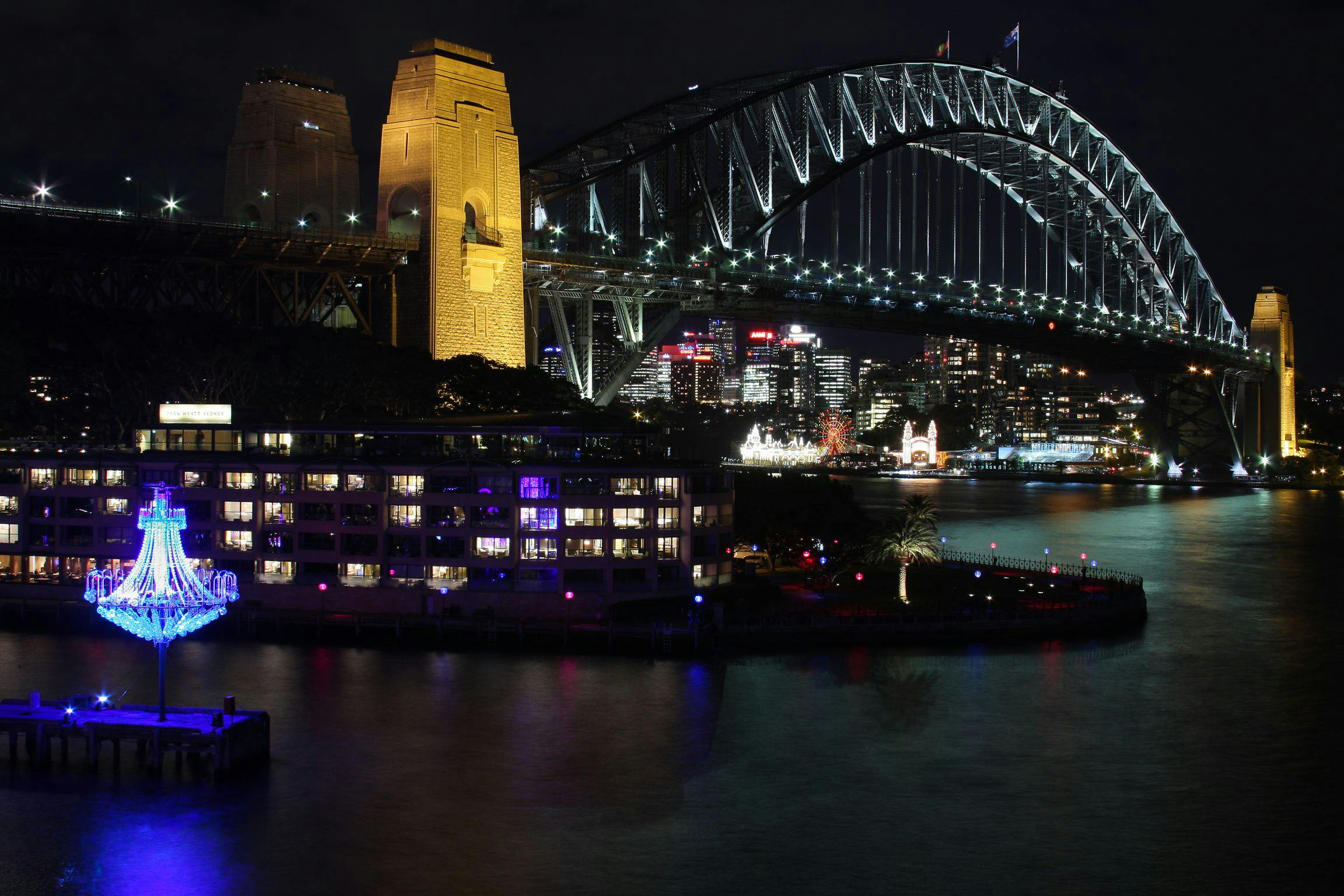 Sydney Harbour Bridge at night during VIVID festival