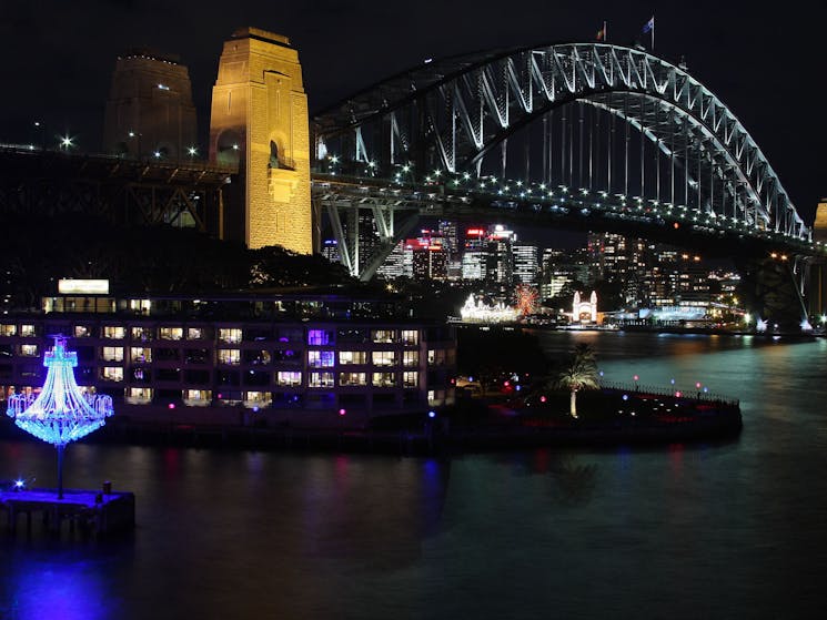 Sydney Harbour Bridge at night during VIVID festival