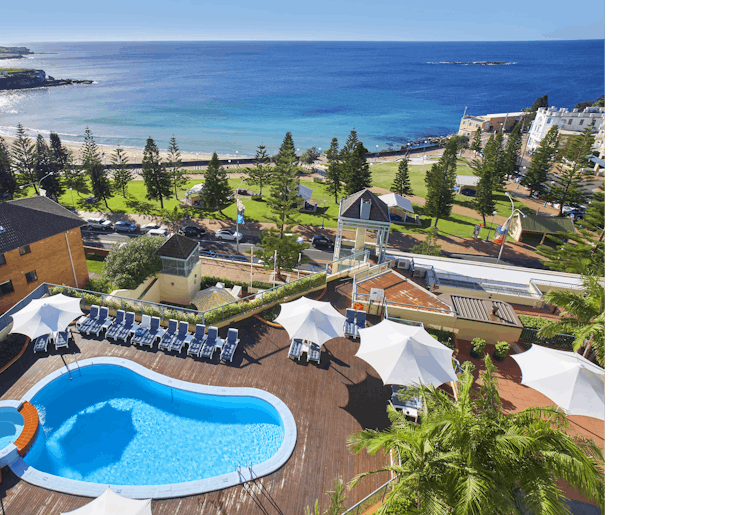 Birds eye view of Crowne Plaza Sydney Coogee Beach pool deck