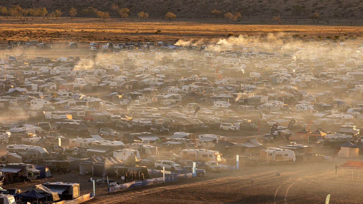 Outback camping at its finest — the Birdsville Big Red Bash festival grounds from above