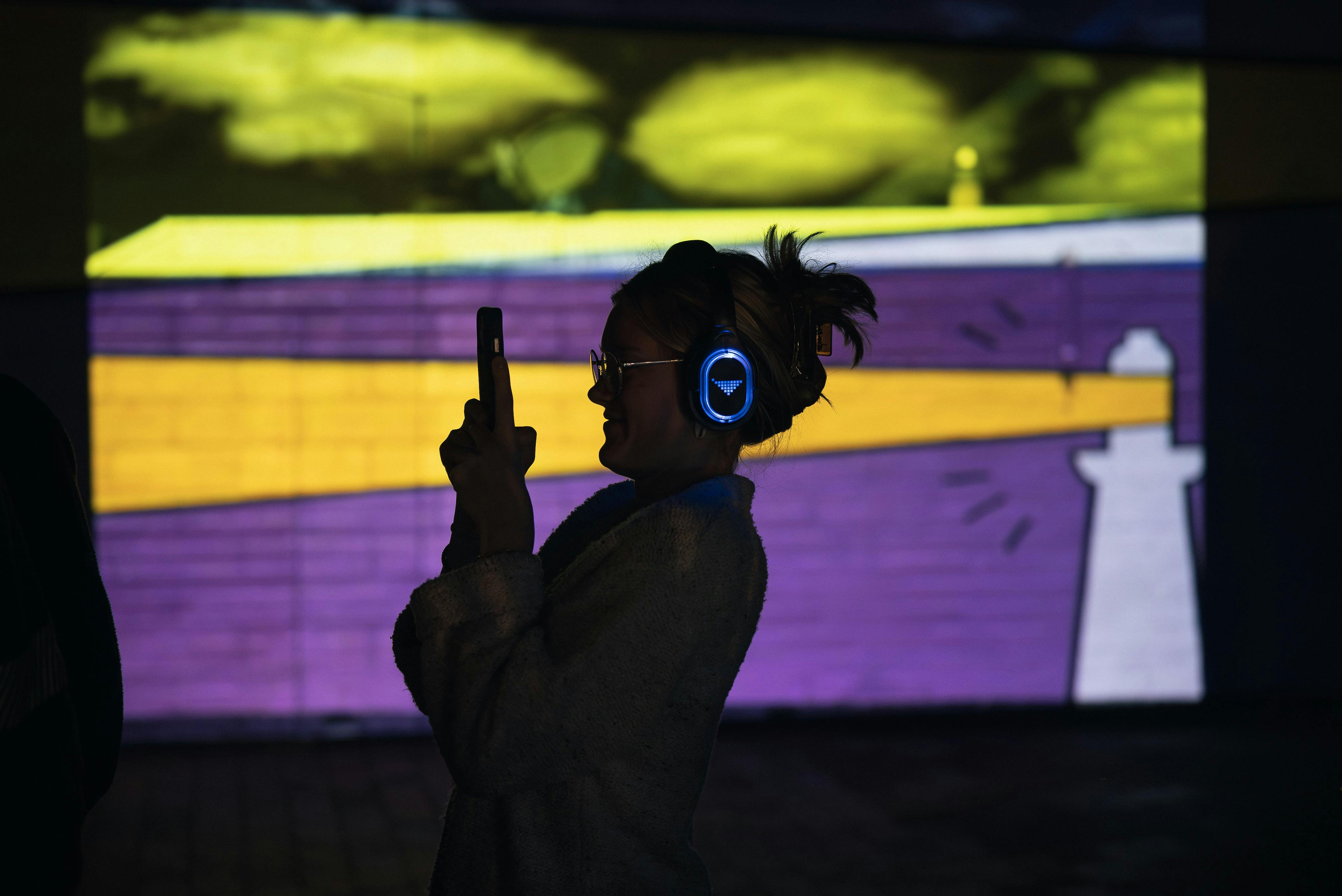 Projection with silhouette of person in front