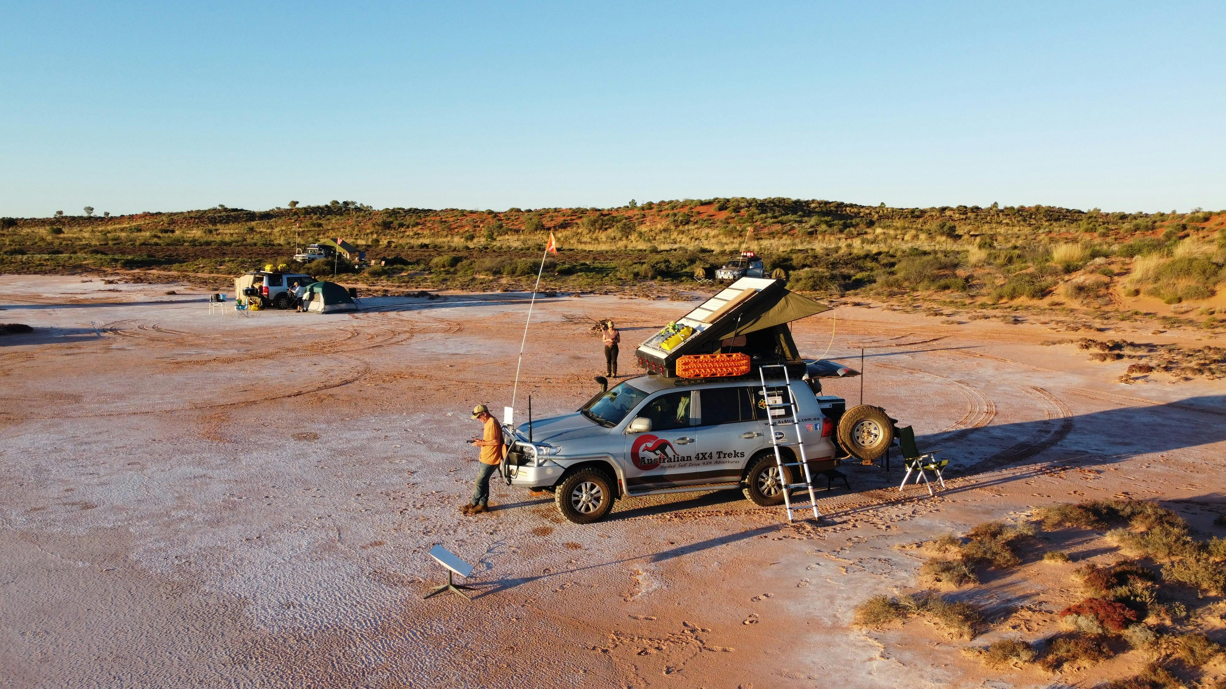Camping on a salt lake in the desert