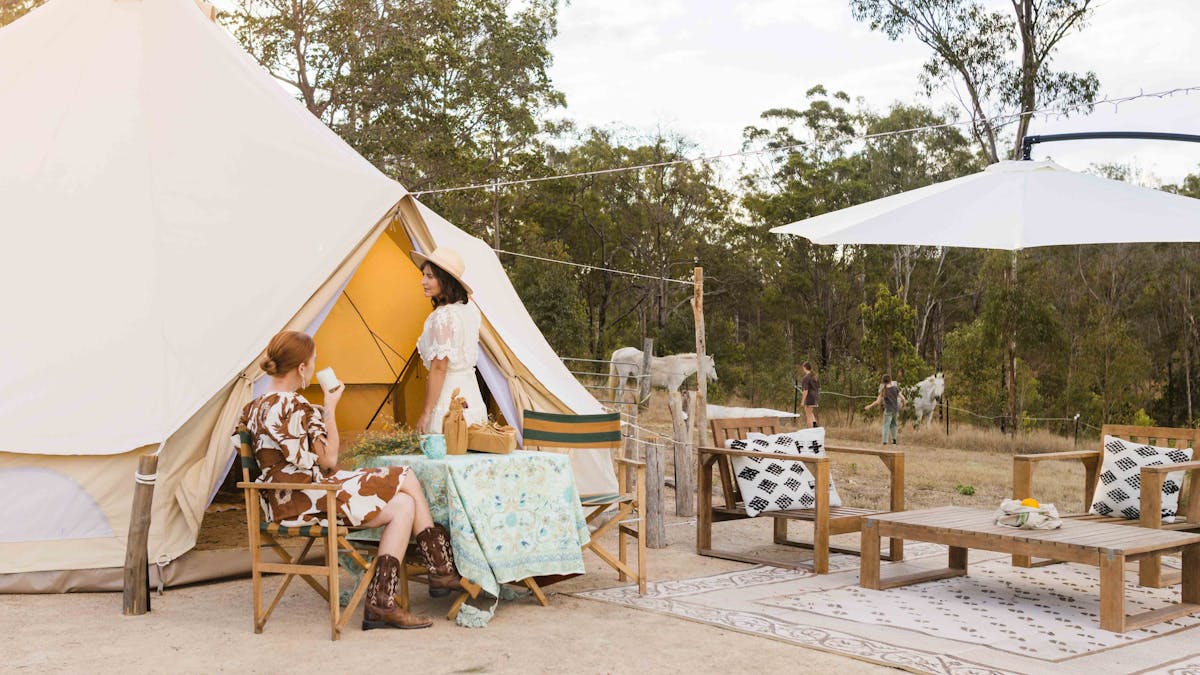 Glamping tent with outdoor seating