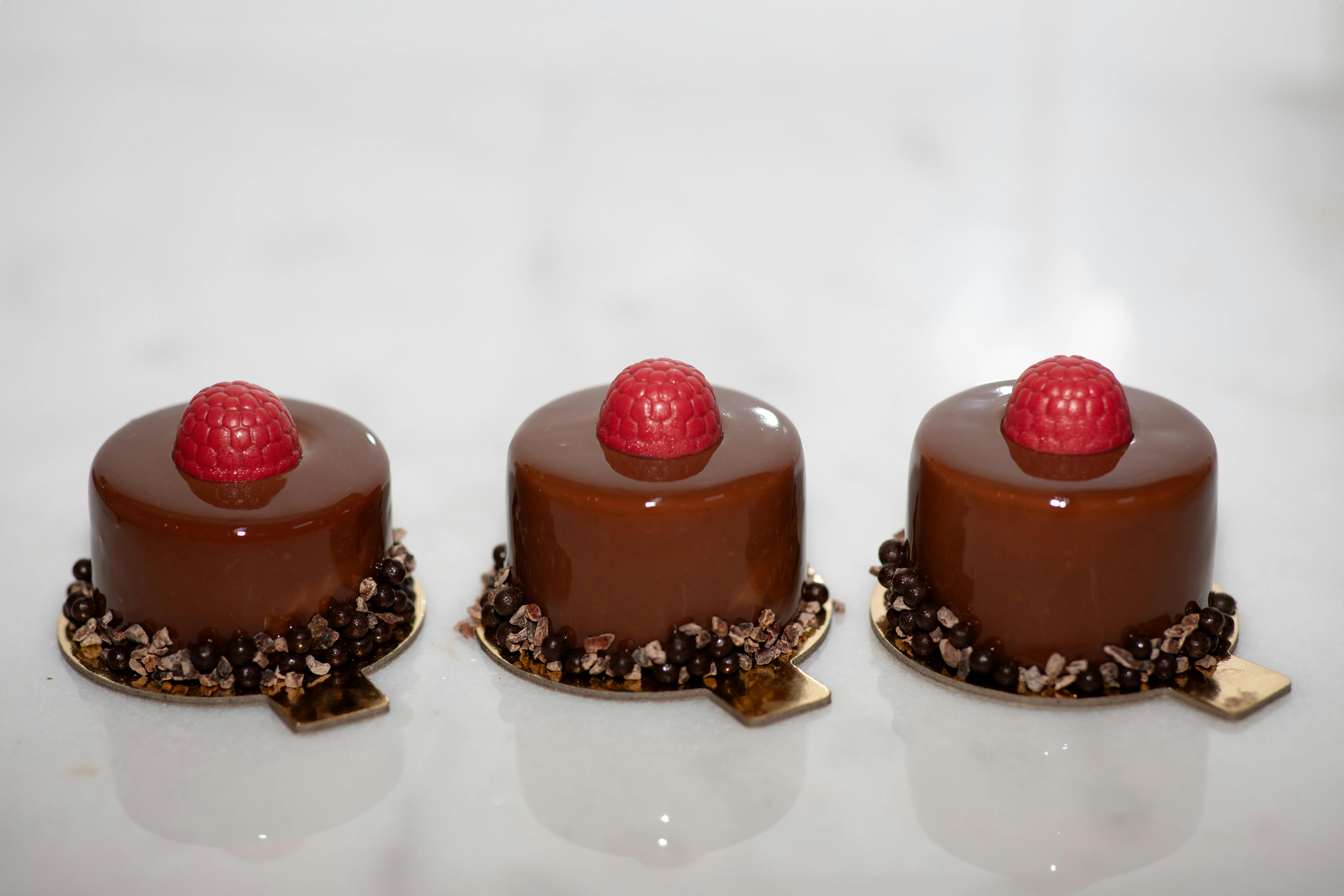 Three mini Raspberry Mousse cakes