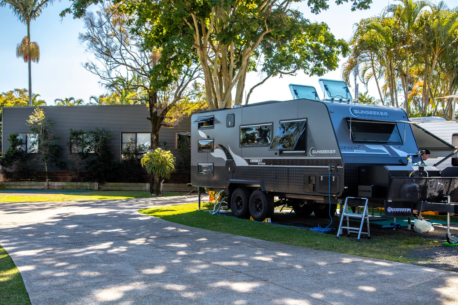 Large, shady, caravan site