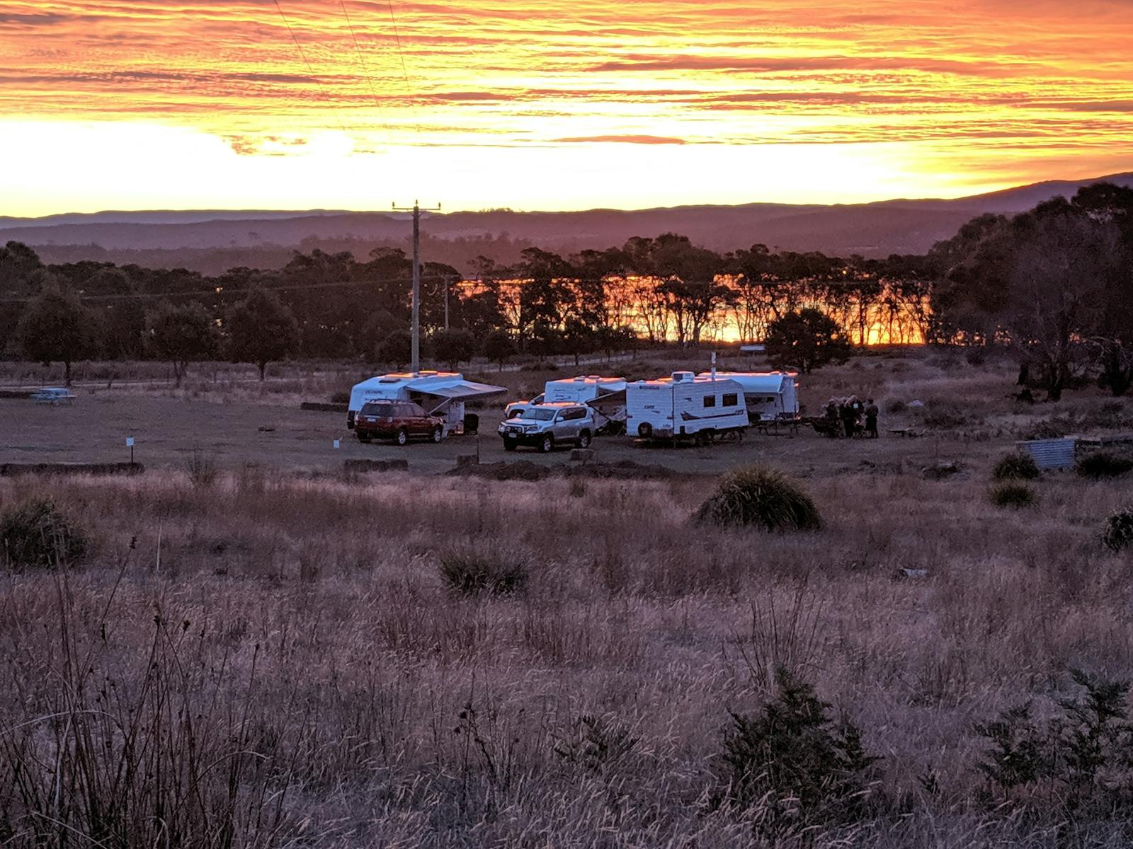 A gorgeous sunset over Moulting Lagoon creating the perfect backdrop for campers