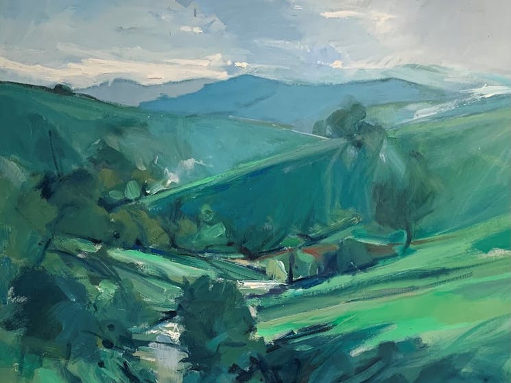 Landscape painting in greens