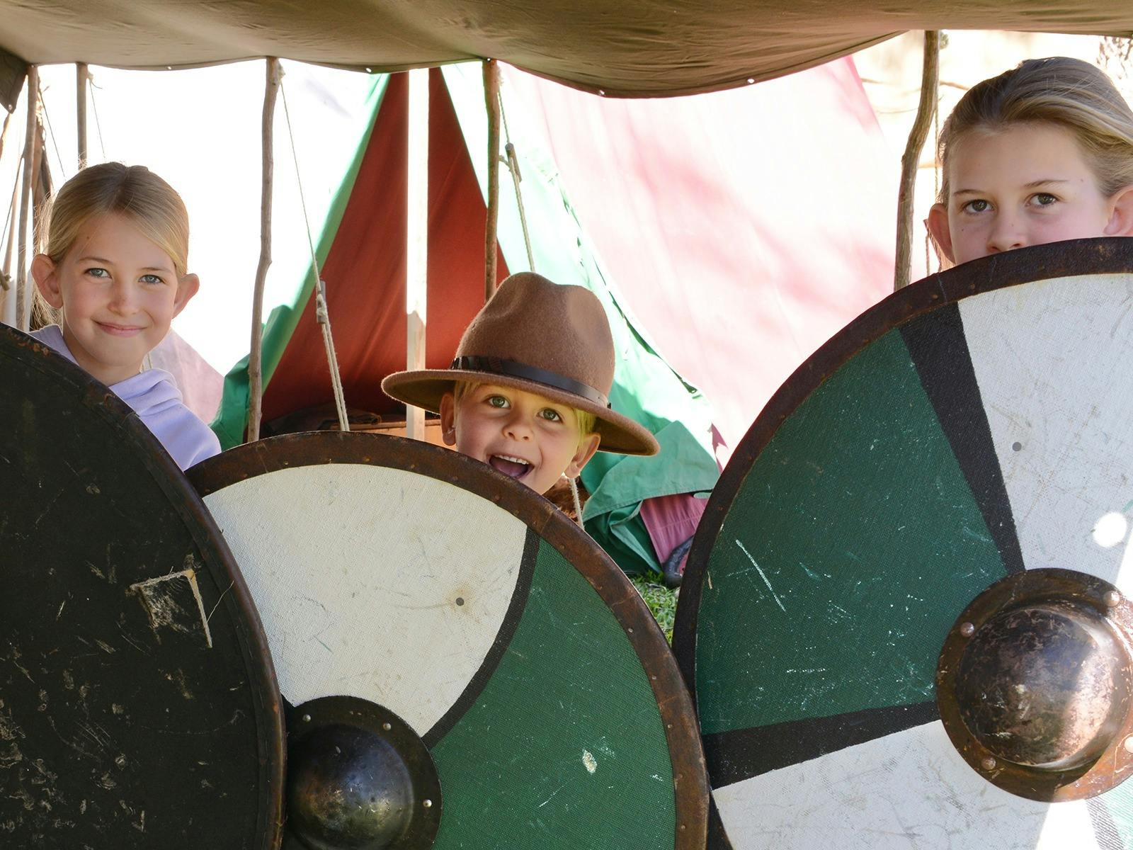 Children holding Viking Shields Children holding Viking Shields