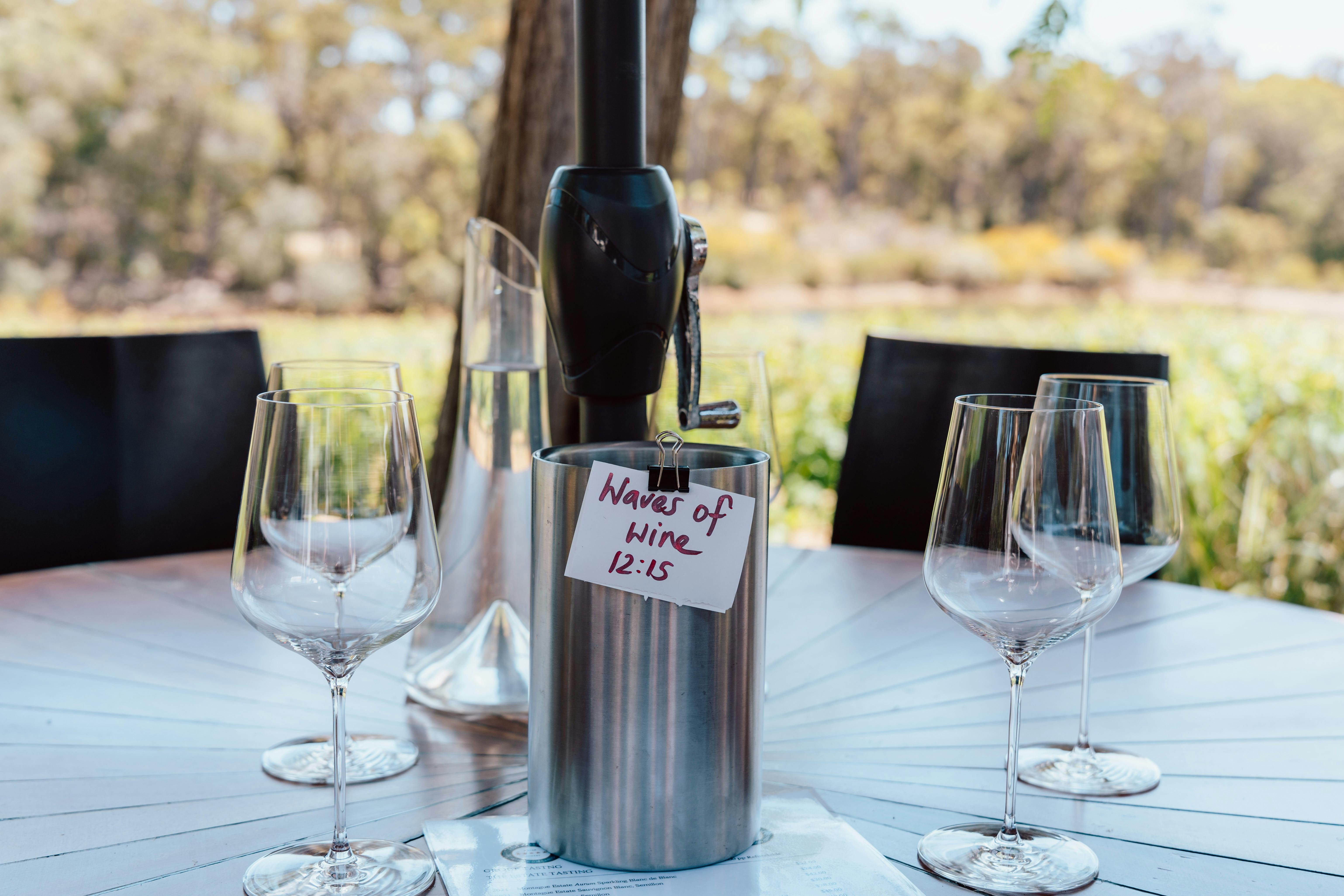 A wine tasting table reservation, for "Waves of Wine".