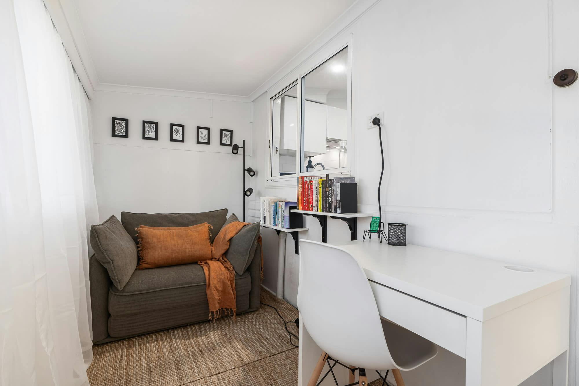 Reading nook with armchair and desk