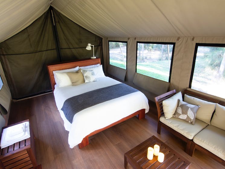 bawley point bangalay retreat safari tent interior