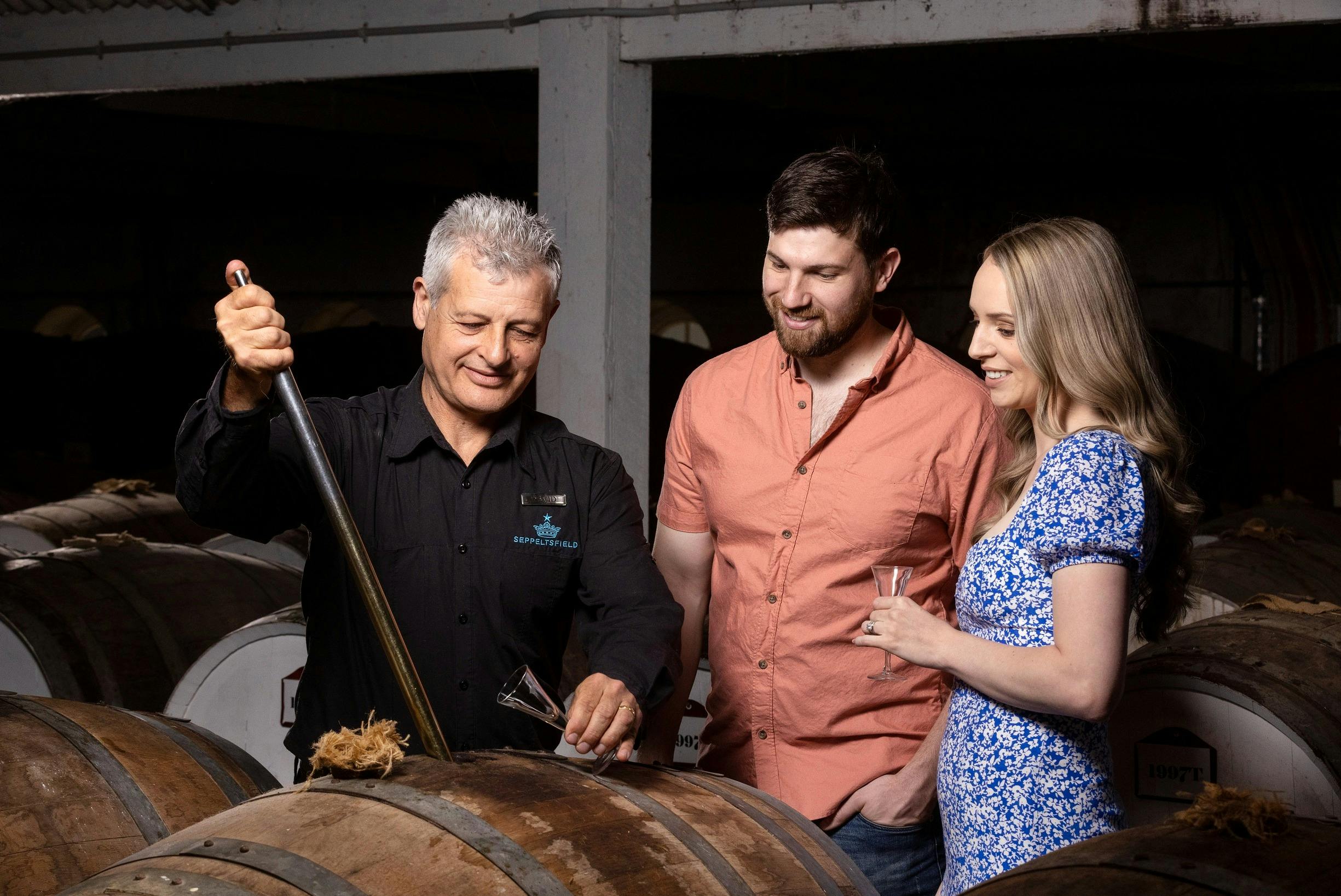 Taste from the barrel in the historic Seppeltsfield Centennial Cellar
