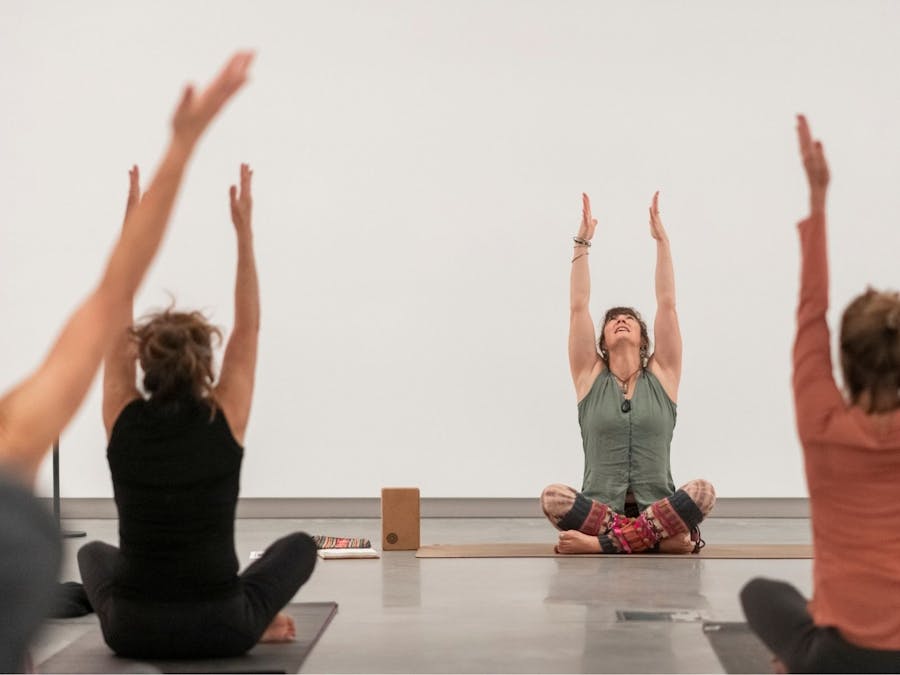 Visitors participating in yoga