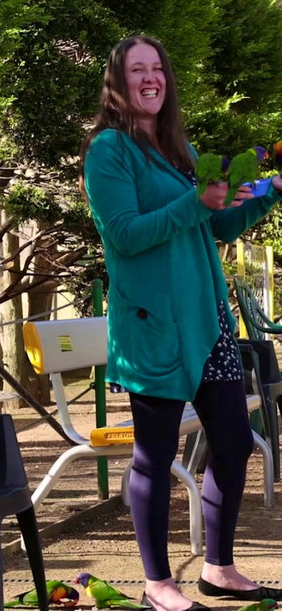 Feeding the birds at the Walkin Aviary