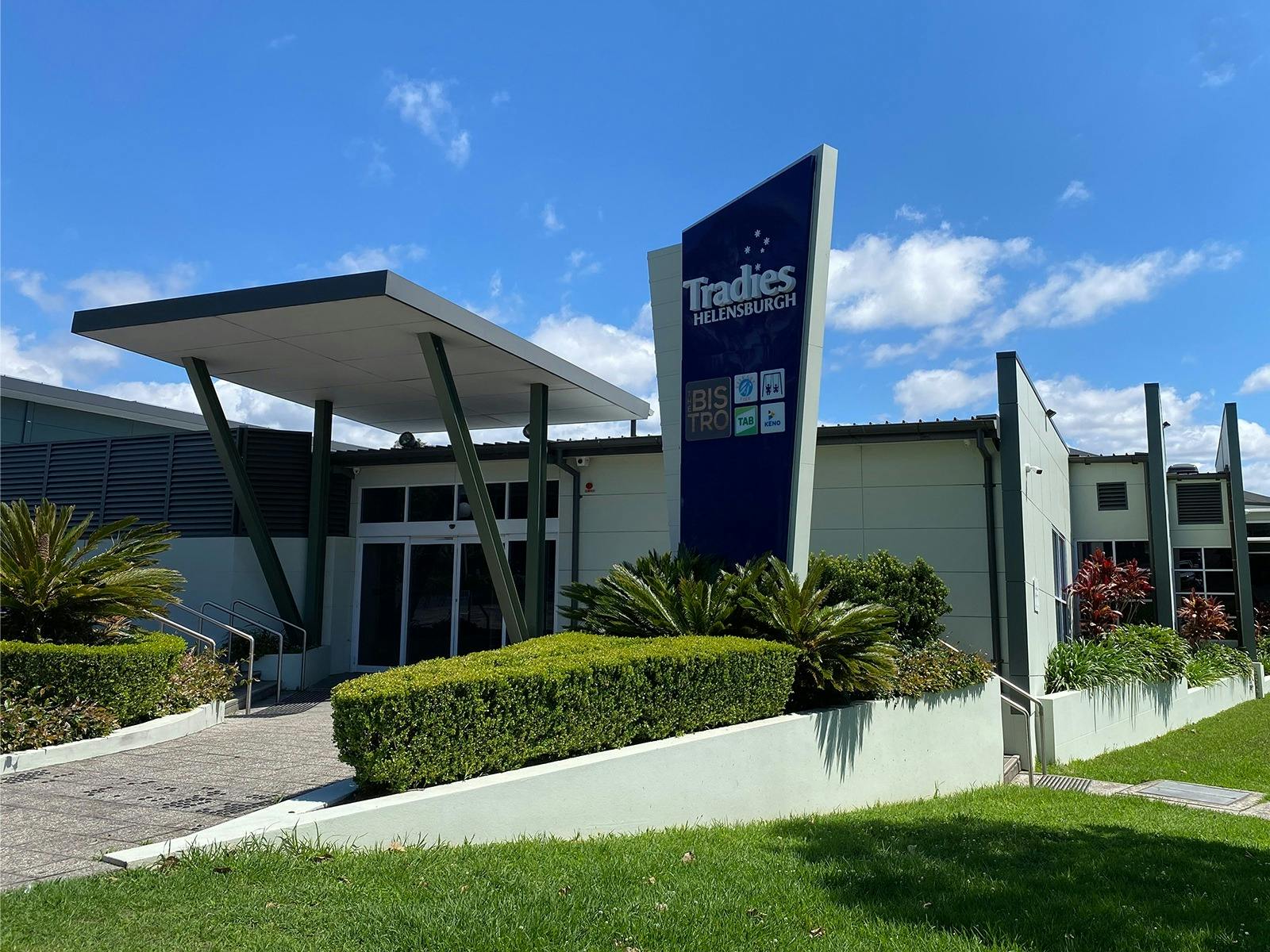Exterior of Tradies Helensburgh on a sunny day