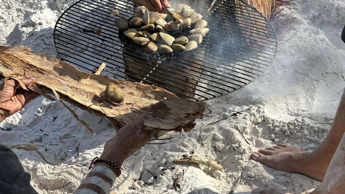 cooking up wongs (pippies) on the beach