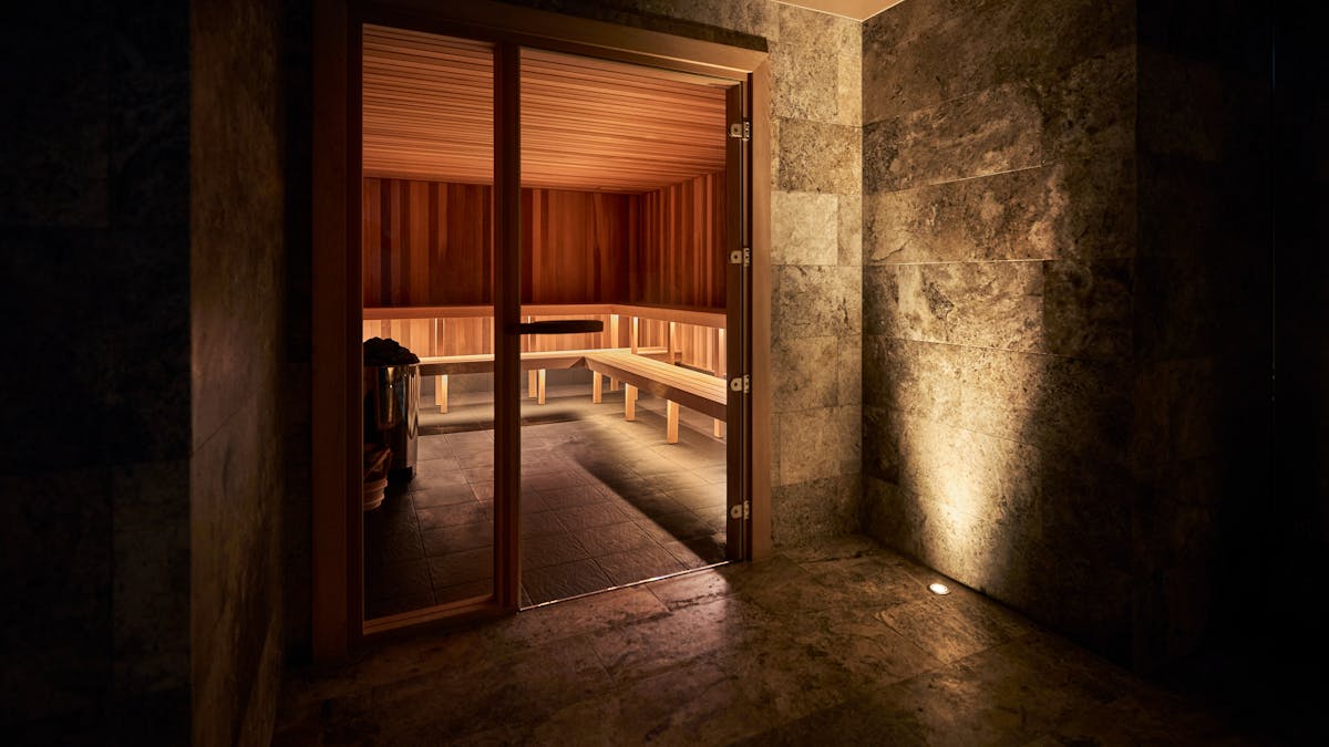 Spacious traditional sauna, looking through the door