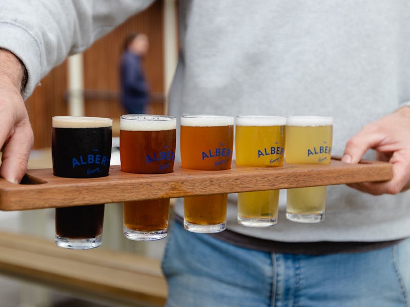Tasting paddle with 5 Albert Beers