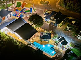 Night view over Playground and Pool