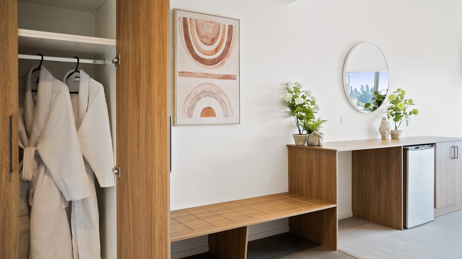 Waffle robes and plenty of space.