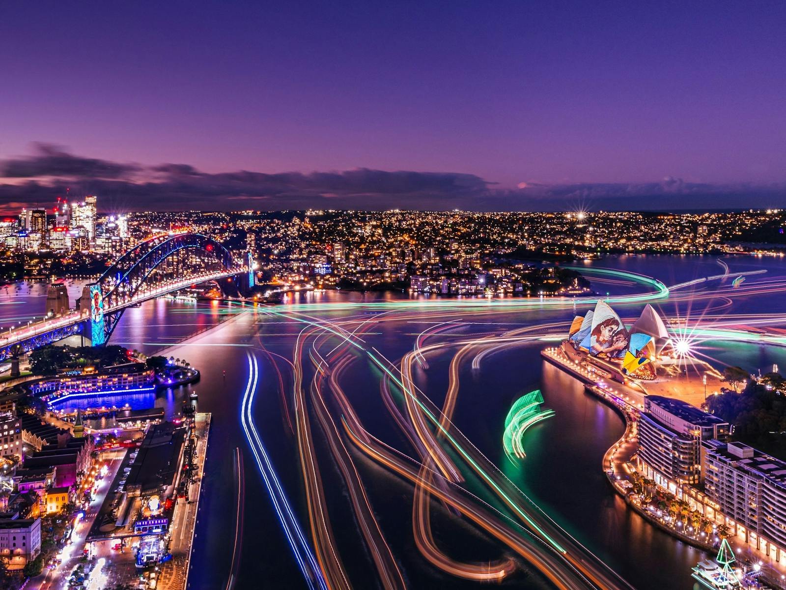 view of Circular Quay during VIVID Sydney