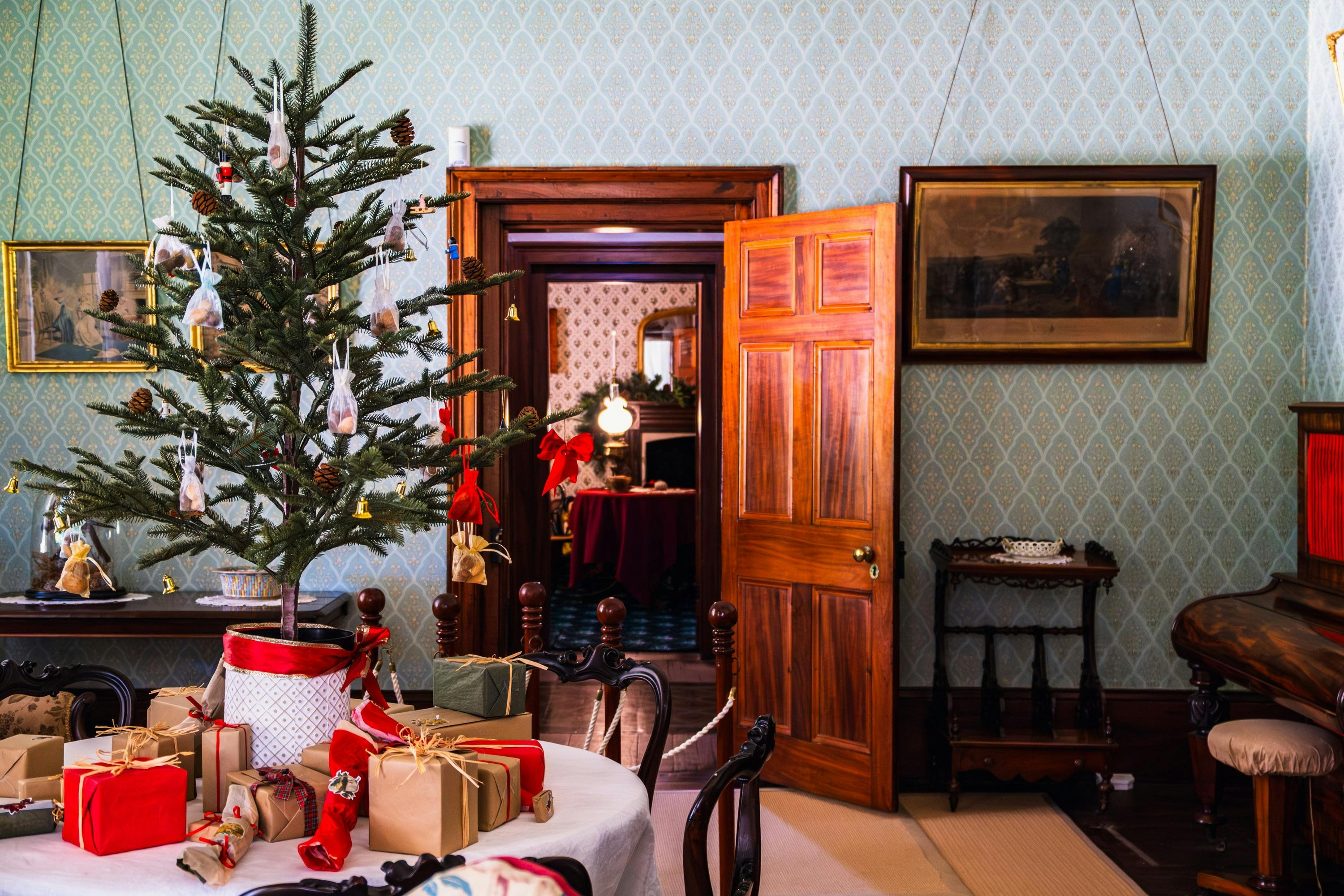Christmas tree display in Lanyon Homestead dining room