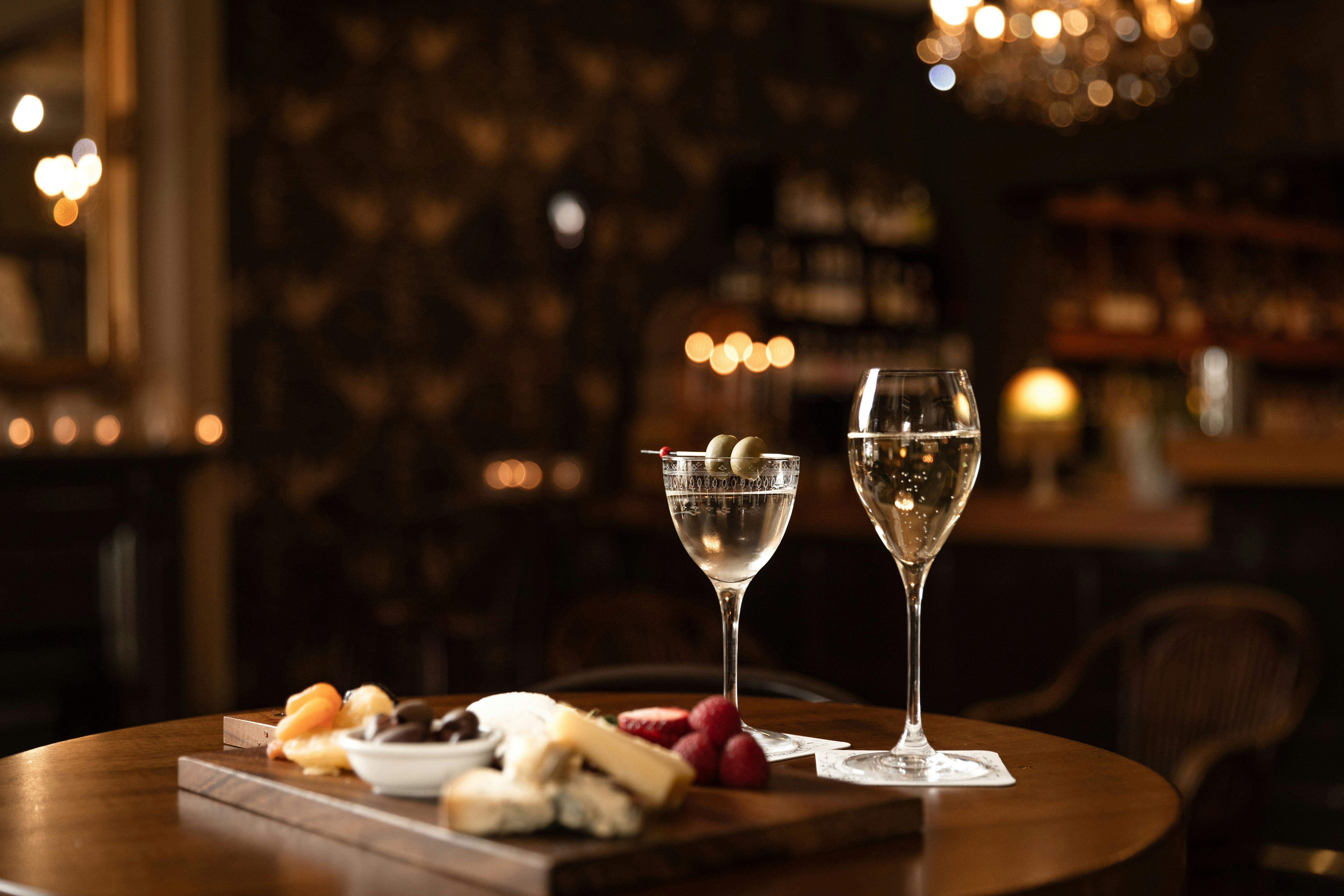 Cheese plate and drinks in the Orient Bar