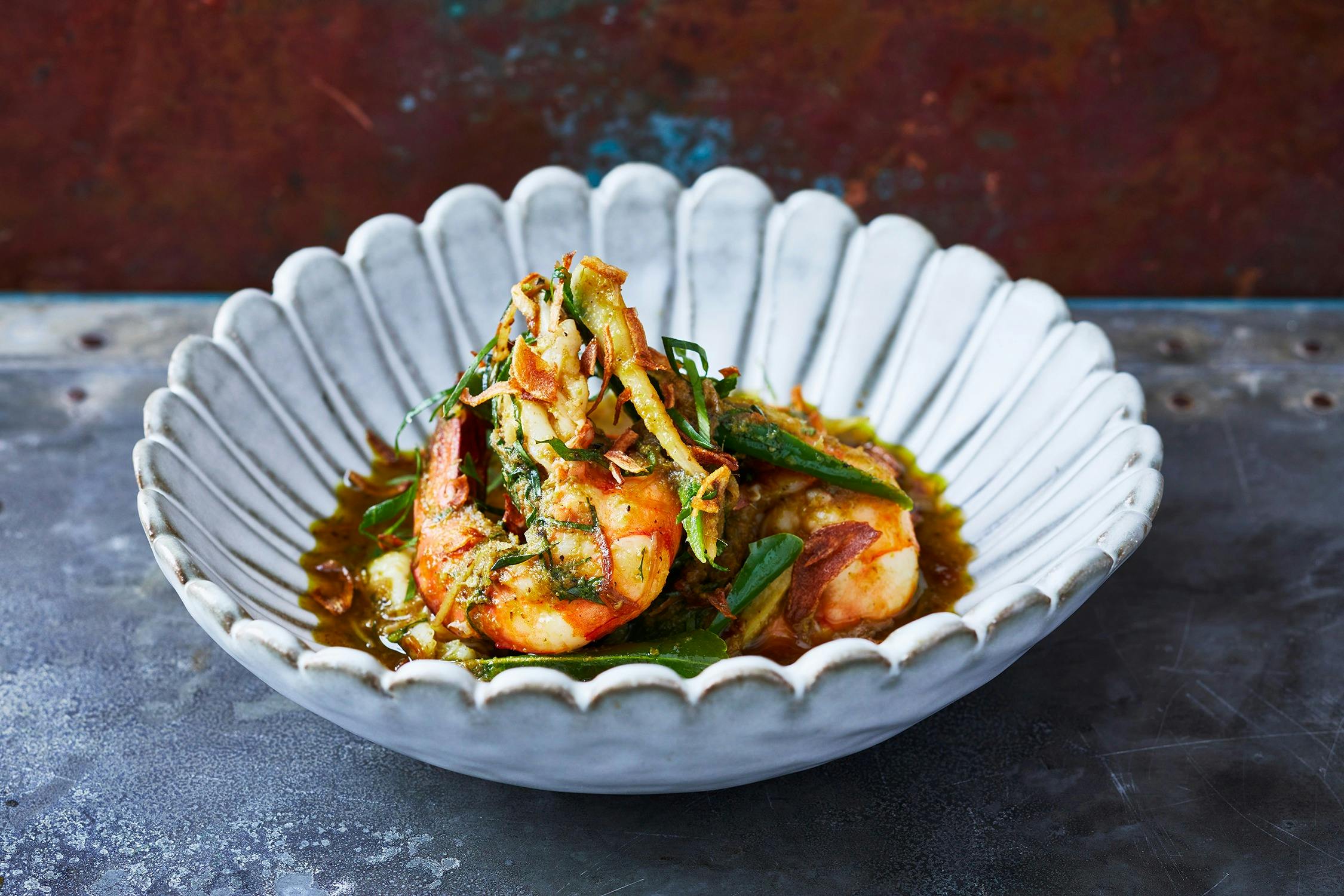 Discover the visual feast at viand through our gallery and hot, salted  jungle curry of tiger prawns