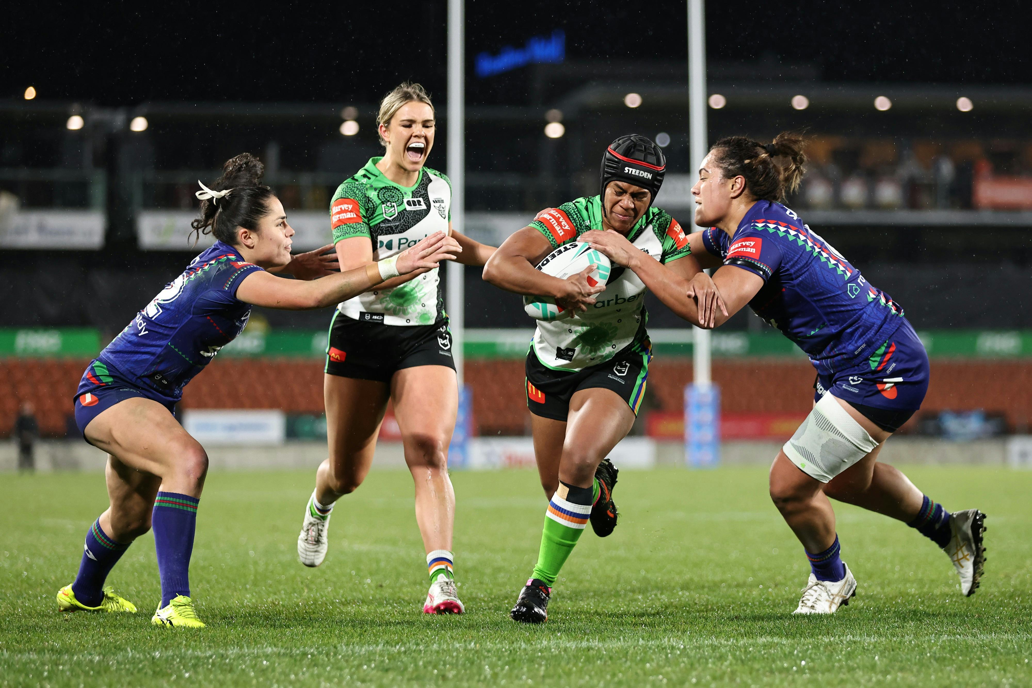Canberra Raiders NRLW player Sereana Naitokatoka running the ball.