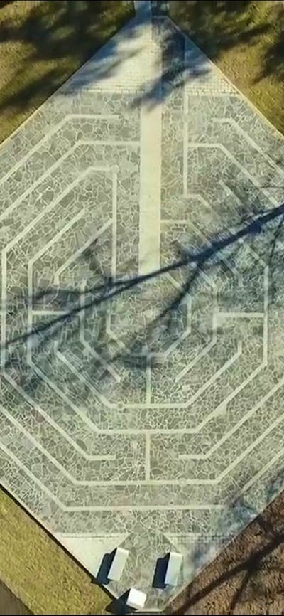 Aerial shot of Tumut Labyrinth, in Pioneer Park, Tumut, Snowy Valleys, NSW