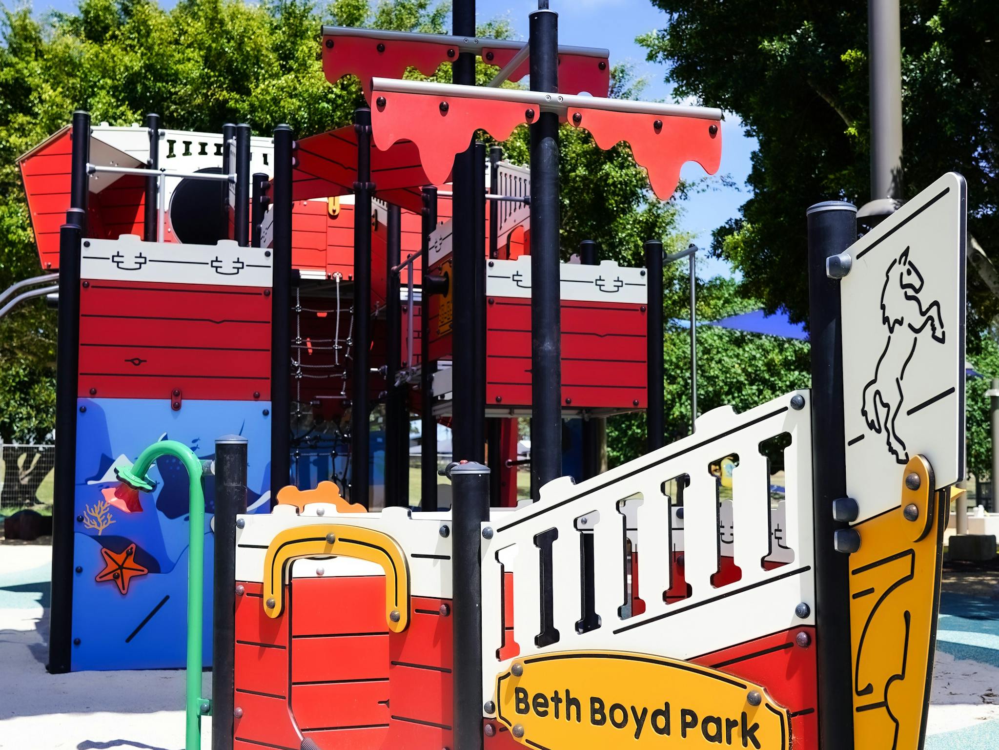 Children’s pirate playground at Beth Boyd Park, Thorneside, Redlands Coast, Queensland. Children’s pirate playground at Beth Boyd Park, Thorneside, Redlands Coast, Queensland.