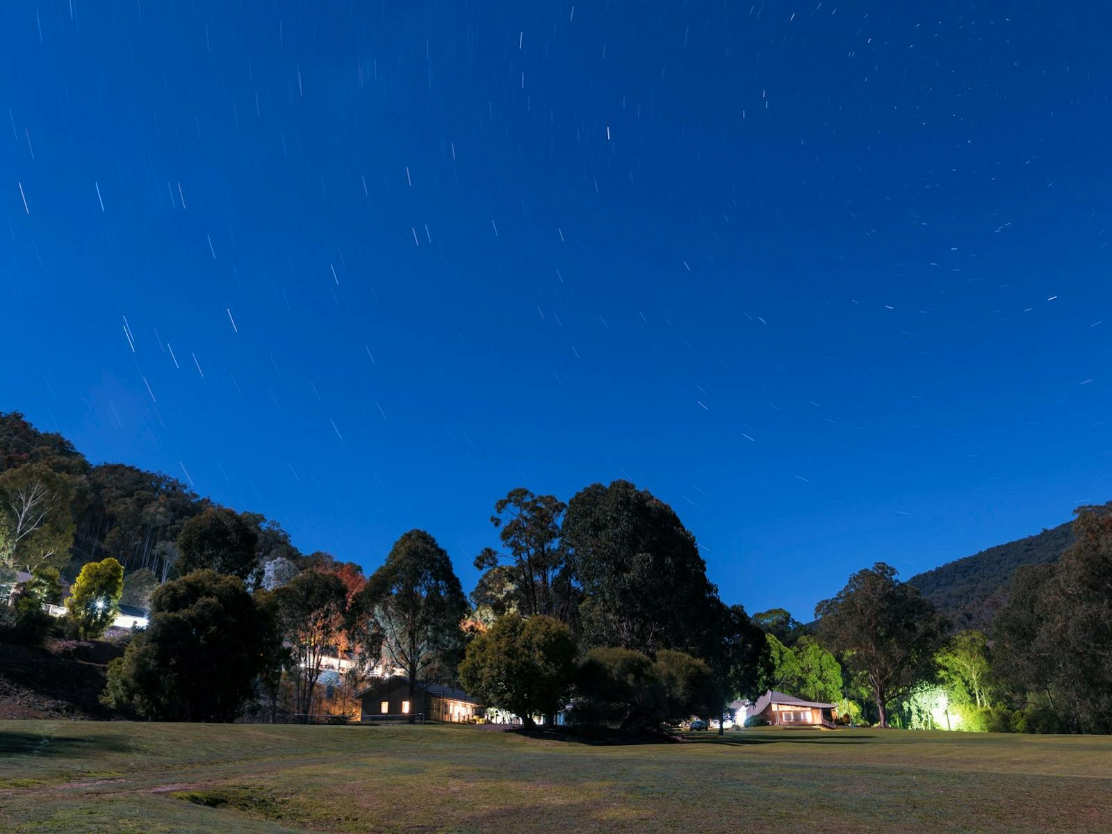 Night photo of the camp in lights