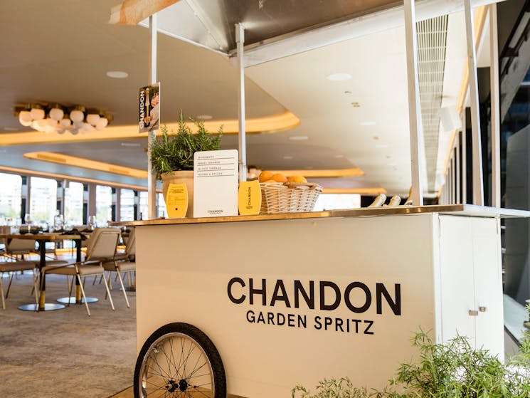 Chandon trolley stand onboard The Jackson