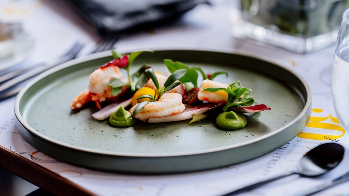 Green plate with prawn entree