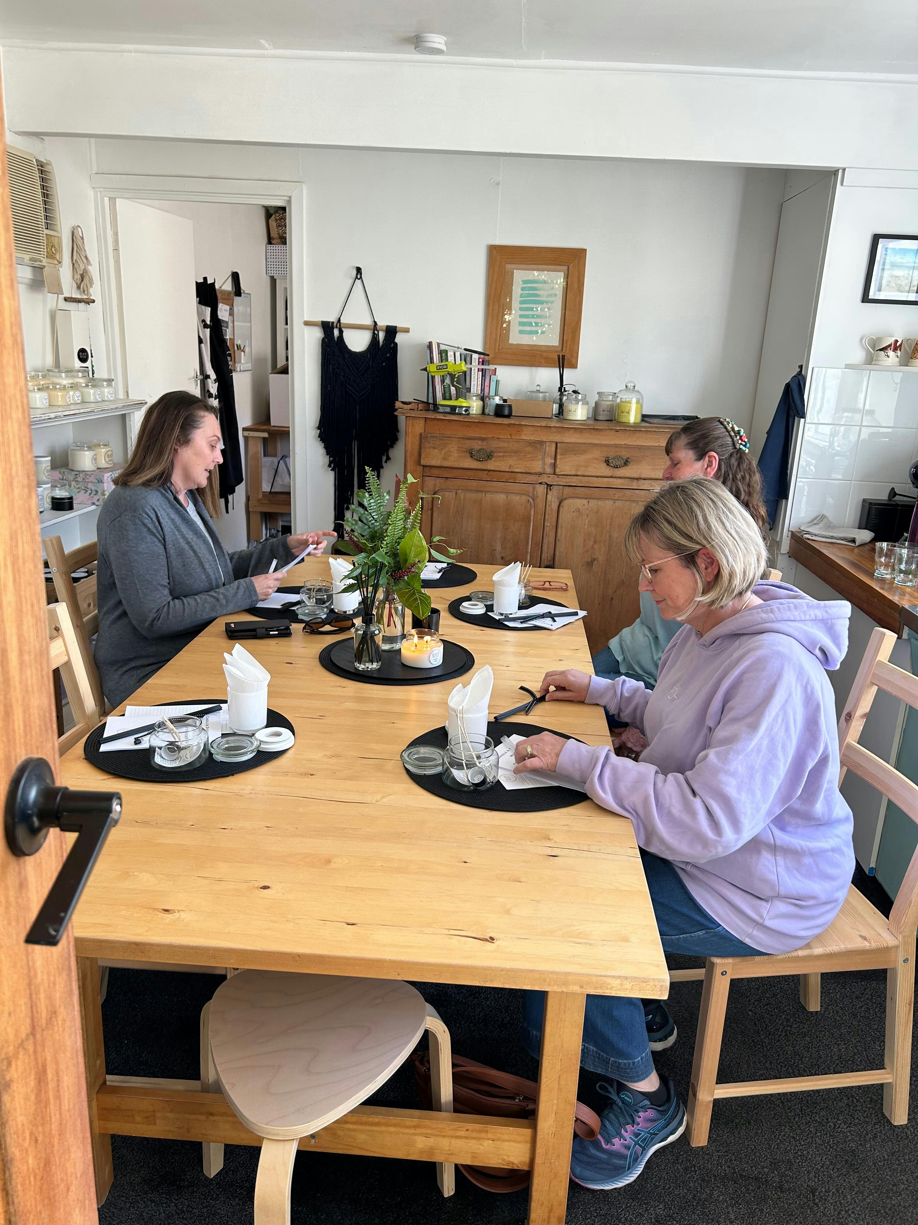 Initial stage of workshop learning the theory of candle making, including safety aspects