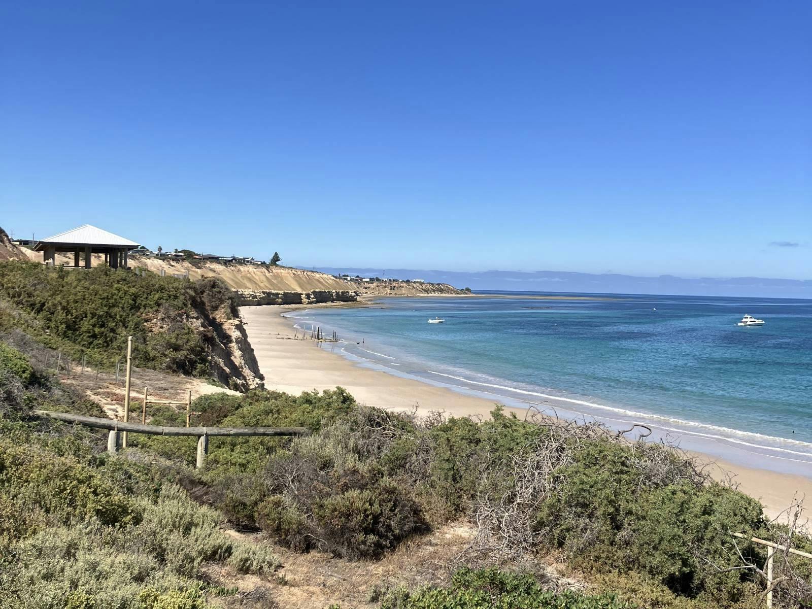 The view of Port Willunga Beach from the Star of Greece commemorative plaque