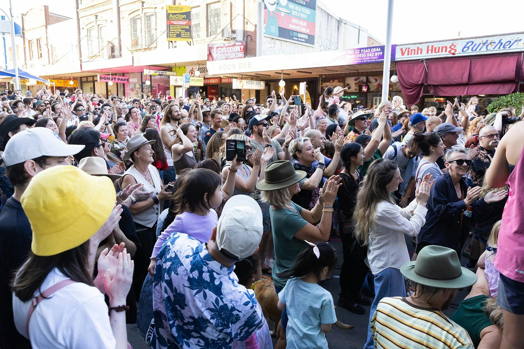 A group of people partying in the street