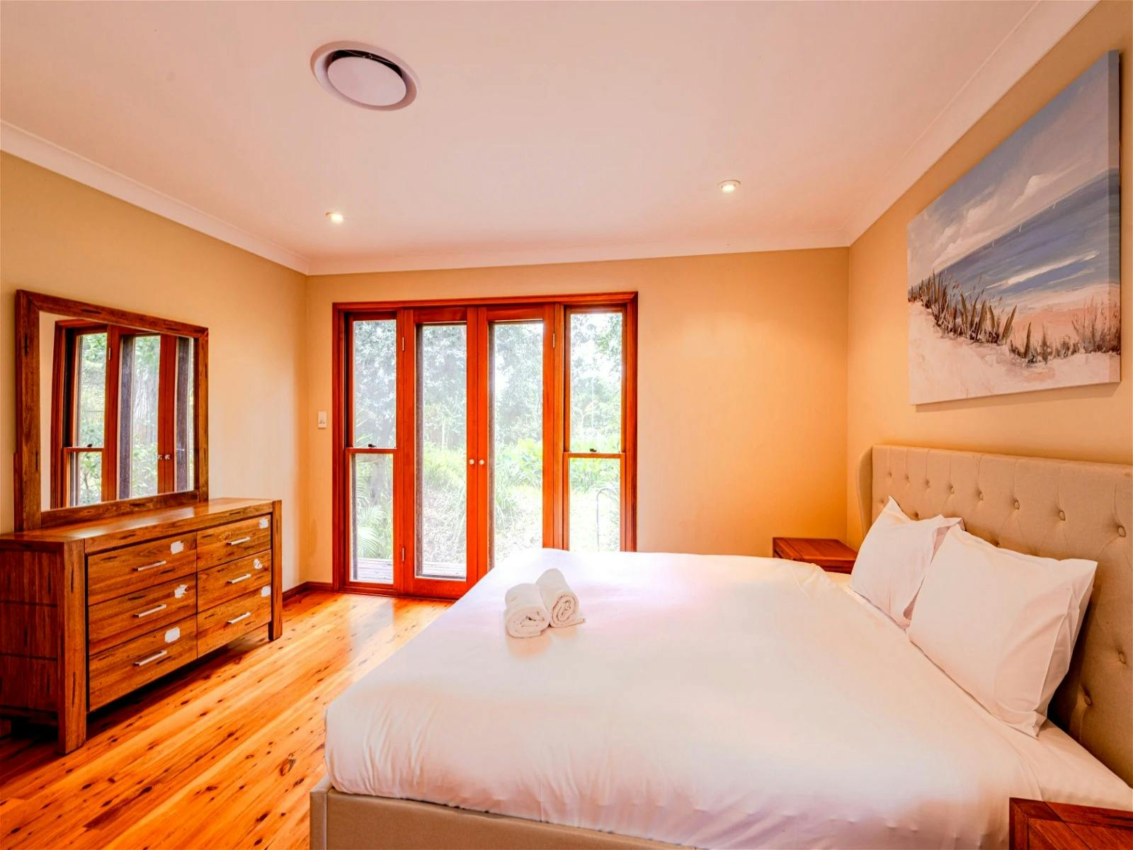 Stylish bedroom with contemporary decor and comfortable furnishings