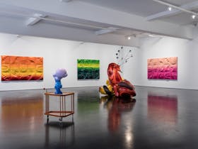 Colourful sculptures at a gallery space