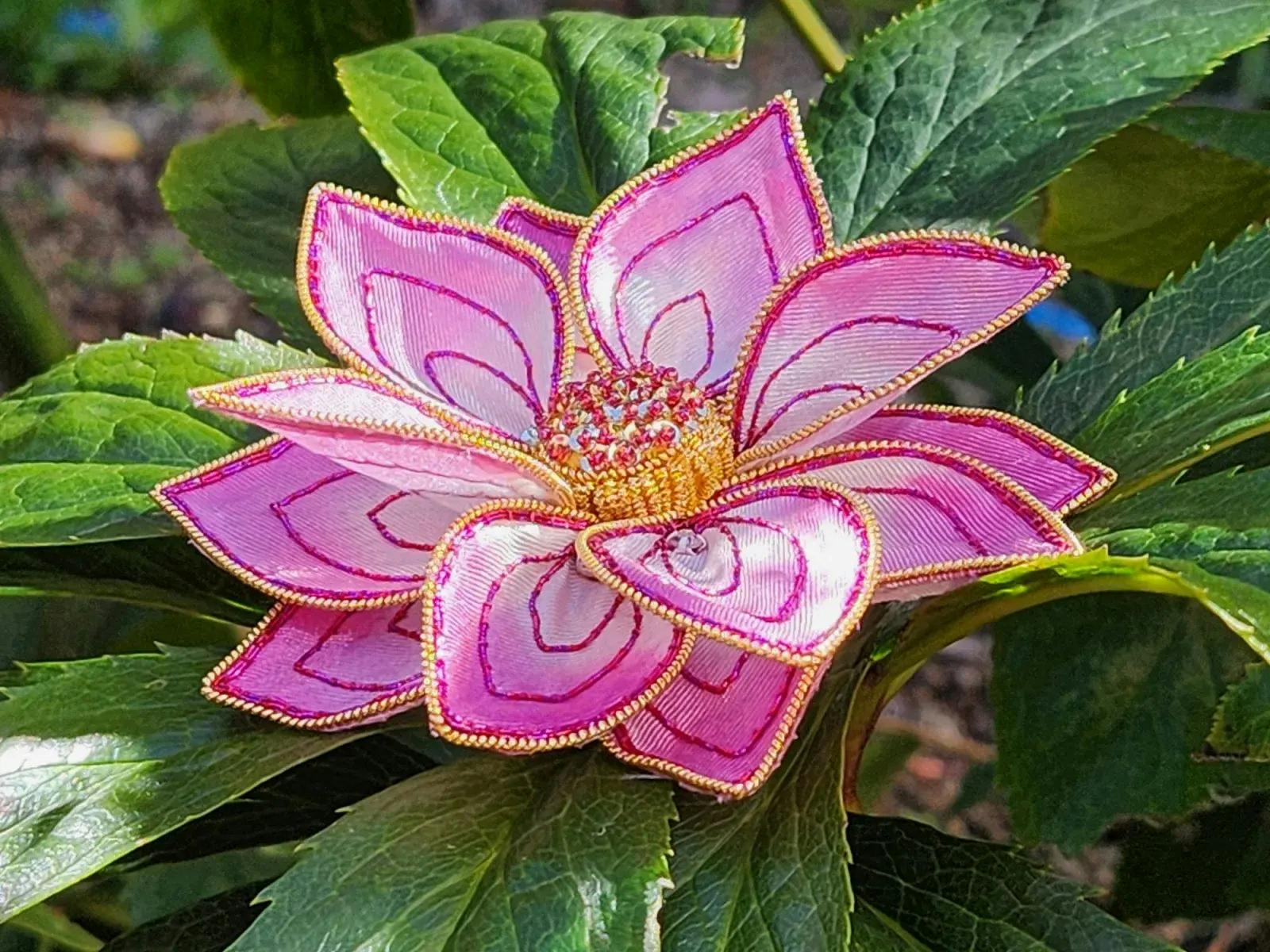 Pink embroidered Lotus flower