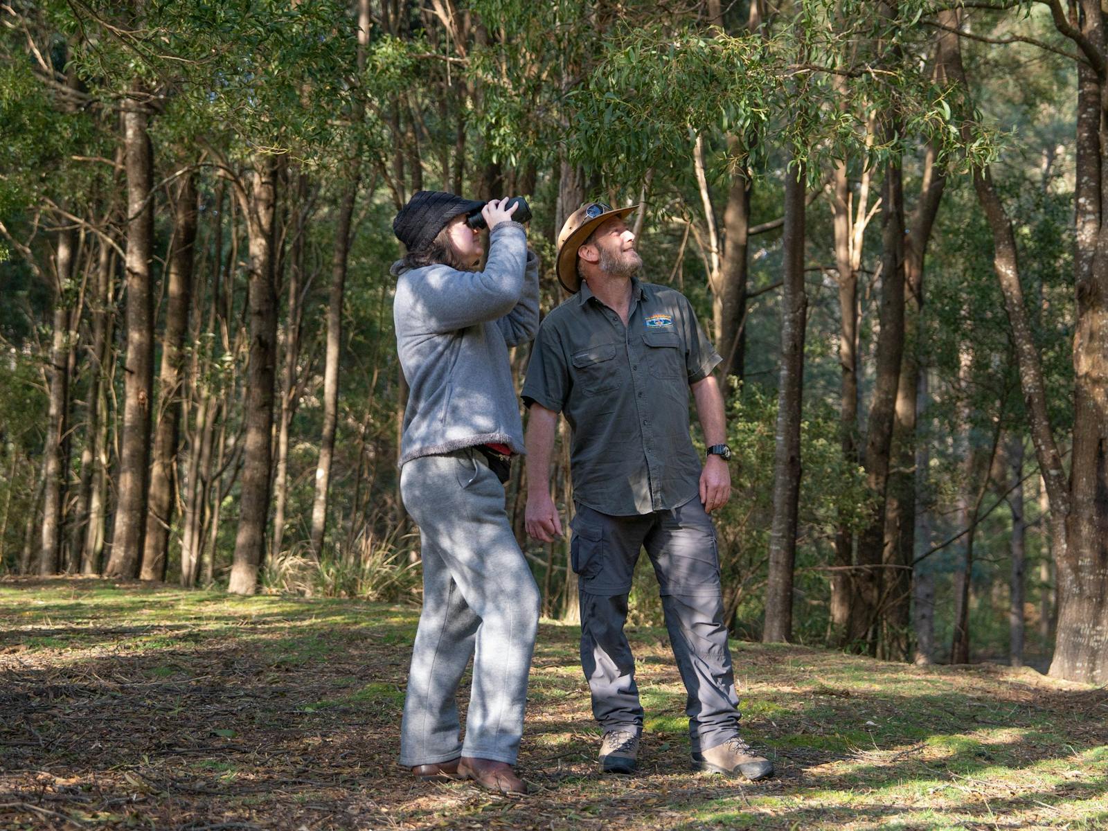 guide with a birder looking skyywards